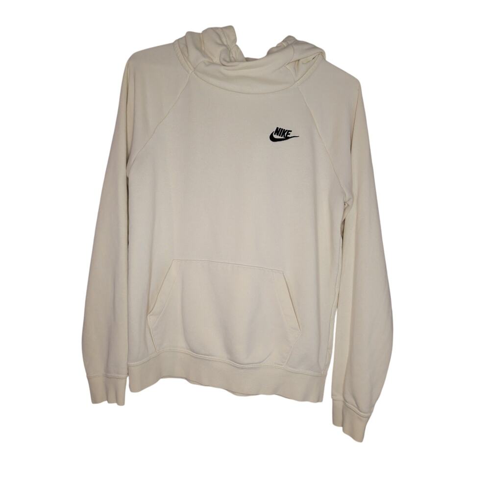 Nike Essentials Women's Funnel Neck Hoodie Cream Fleece Pullover Sweatshirt XS